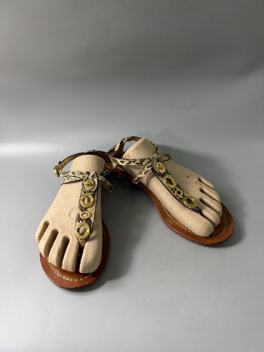 Authentic Coach Sieannah snakeskin-embossed T-strap sandals, Size 7.5